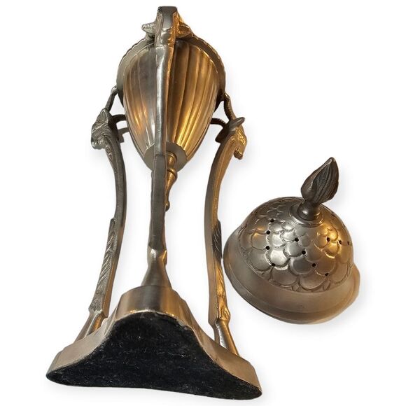 Vintage 1940’s Brass Neoclassical Mantle Piece 3-Goat Head Hoof Incense Burner - Picture 10 of 11